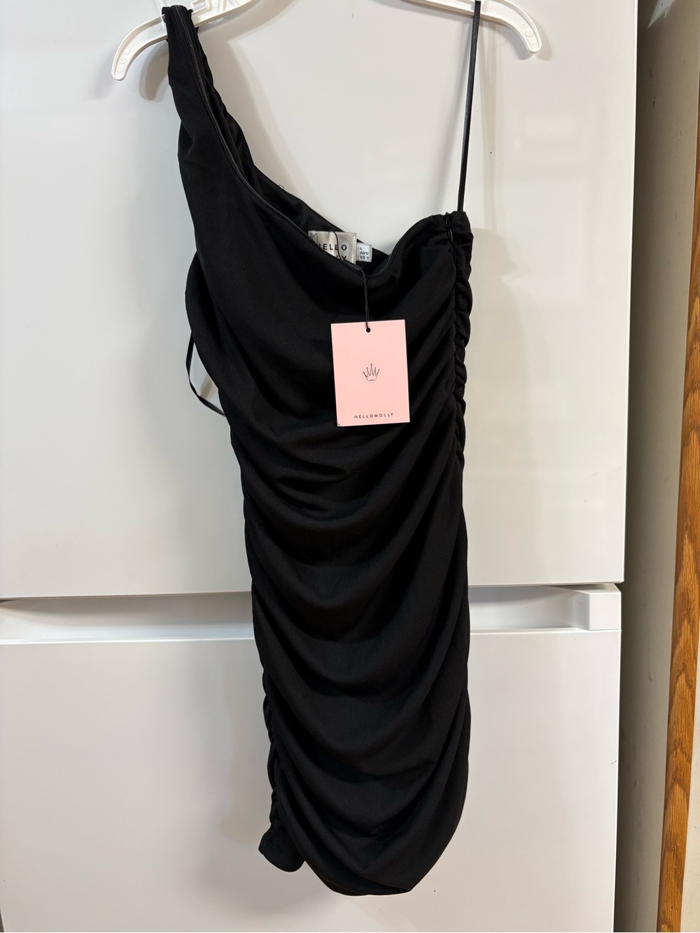 Hello Molly Black One-Shoulder Ruched Mini Dress